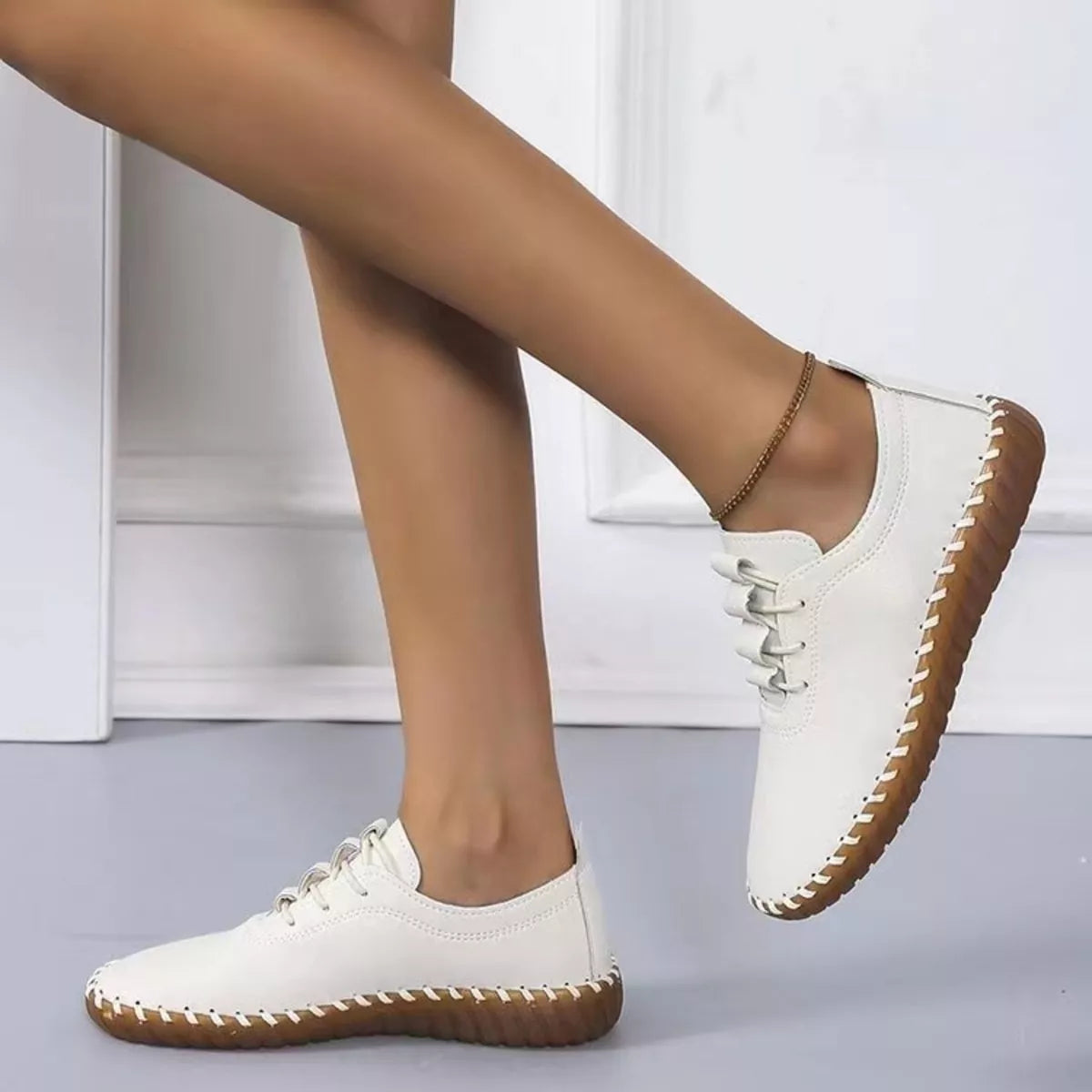 Round Toe Lace Up Sneakers - Off-white - View 3