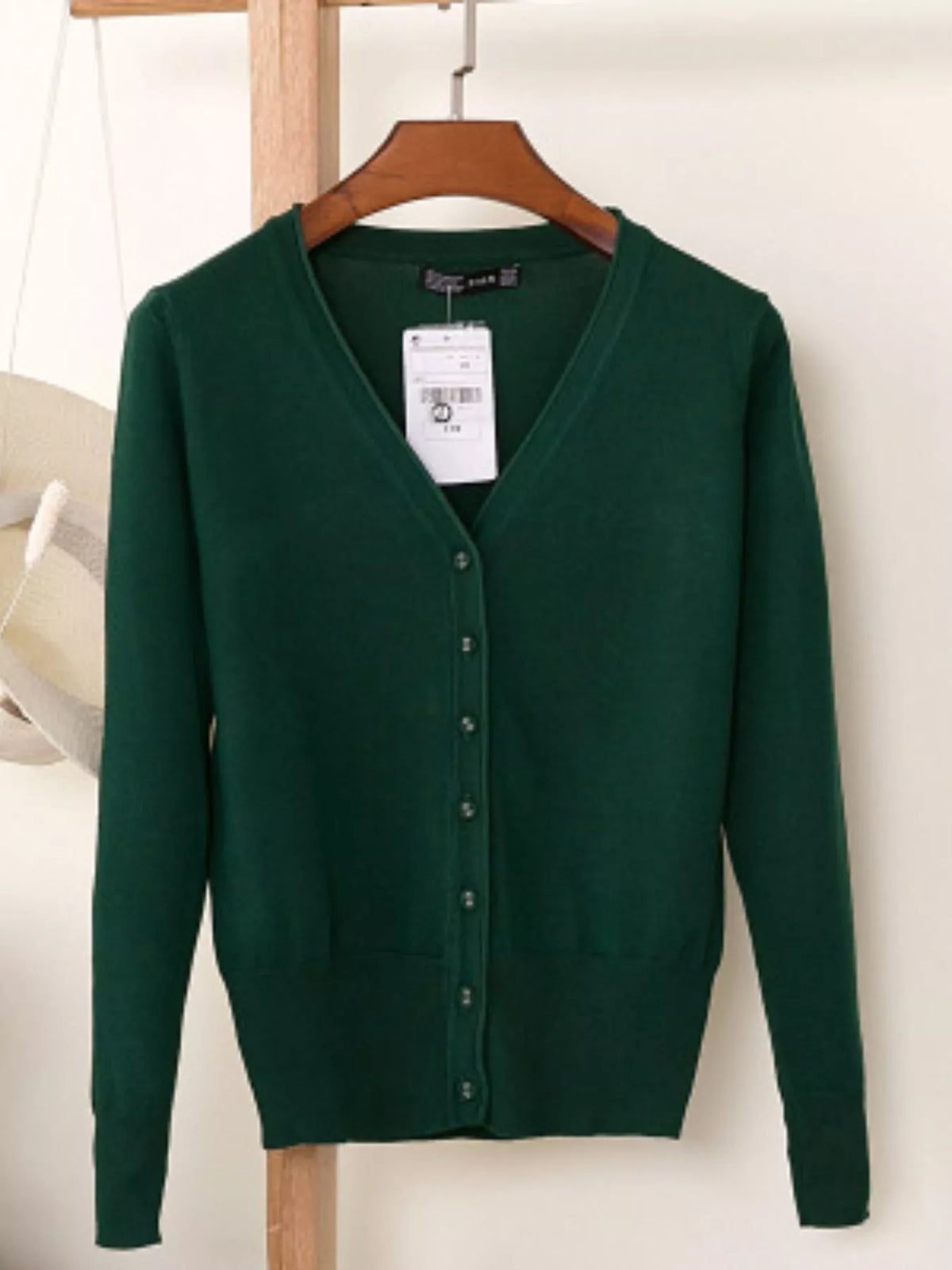 Classic V-Neck Button-Down Knit Cardigan - Dark Green - View 84