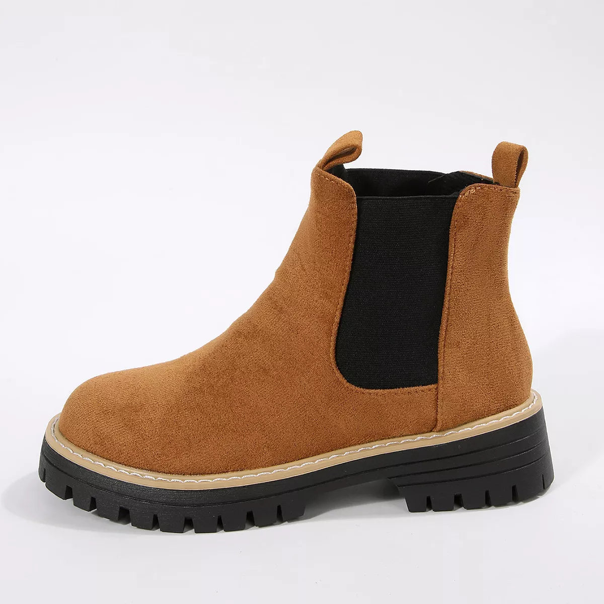 Round Toe Block Heels Boots - Brown - View 3
