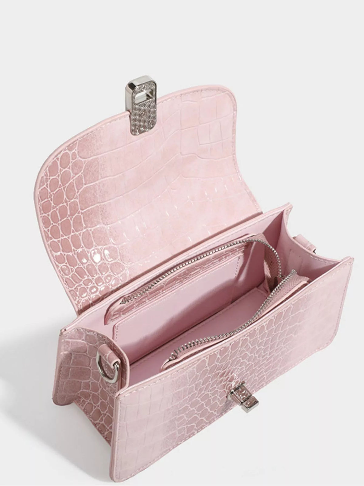 Crocodile Embossed Flap Crossbody Bag - Blush Pink - View 4