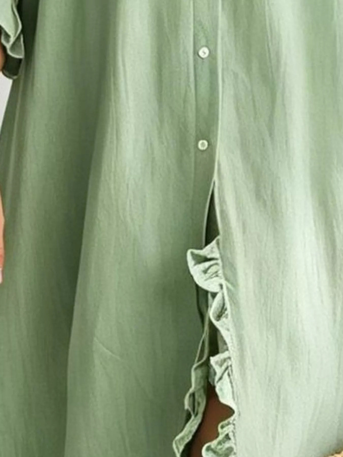 Full Size Ruffled Trim Button-Down Maxi Shirt Dress Plus Size - Light Green - View 2