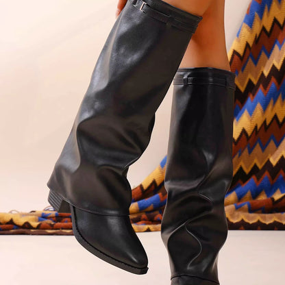 Point Toe Block Heel Boots - Black - View 3