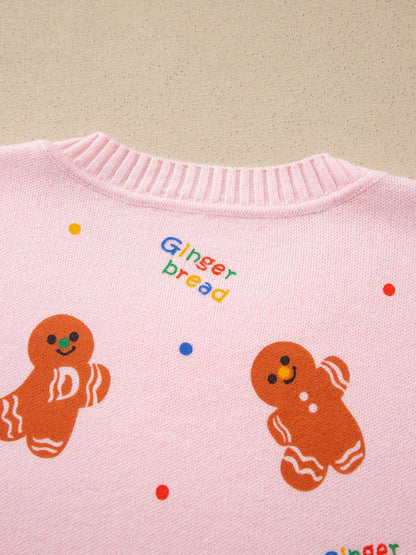 Gingerbread Pattern Long Sleeve Round Neck Sweater - Blush Pink - View 6