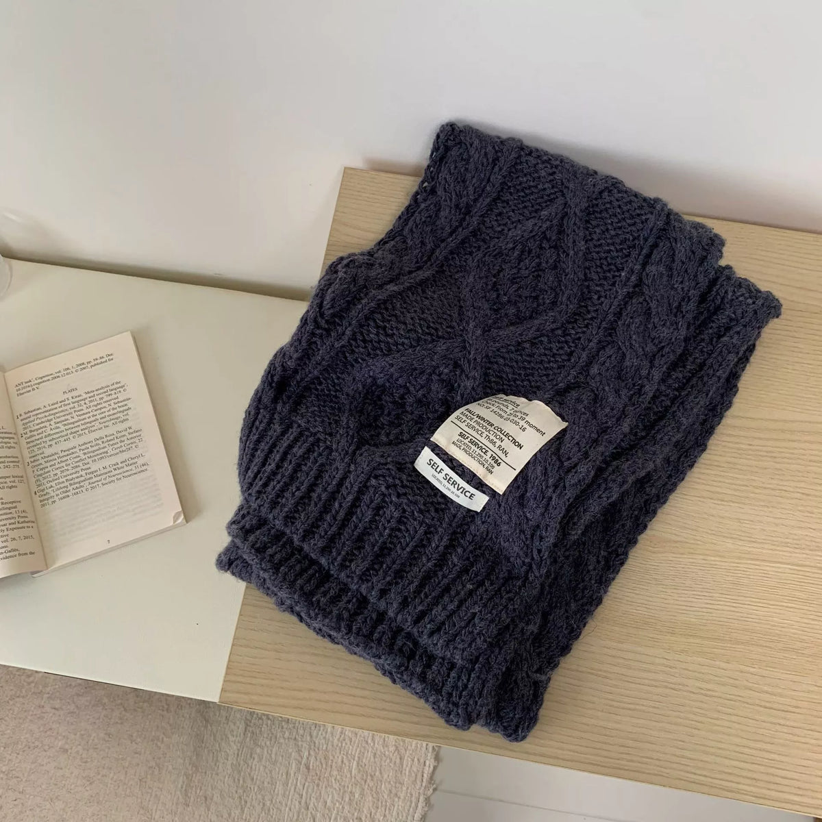 Chunky Cable Knit Scarf - Dark Blue - View 2