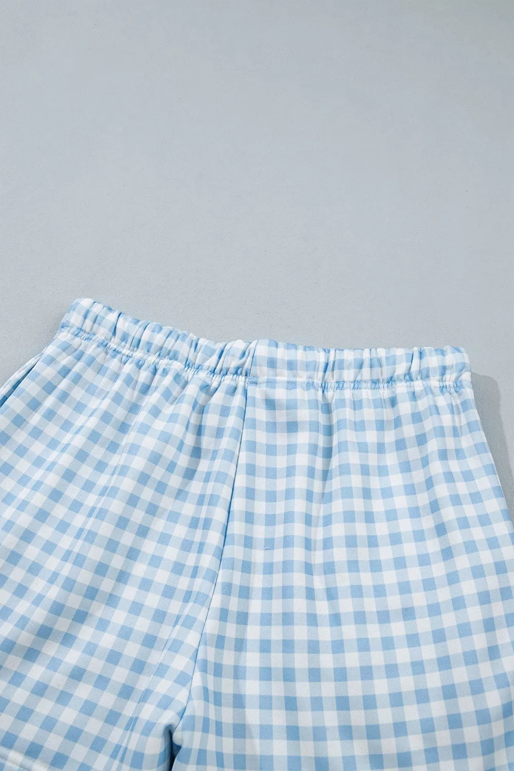Gingham Long Sleeve Sweatshirt and Shorts Set - Light Blue - View 10