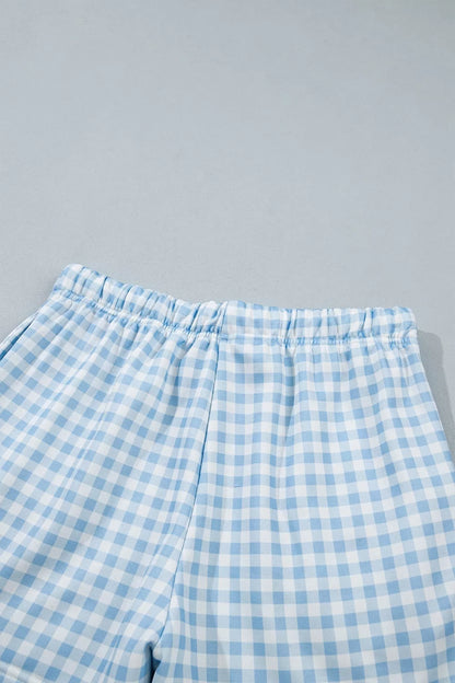Gingham Long Sleeve Sweatshirt and Shorts Set - Light Blue - View 10