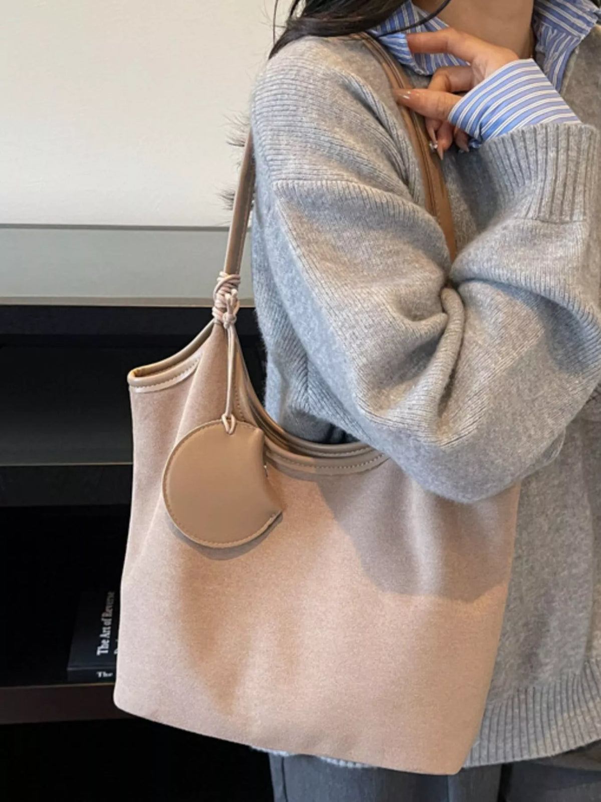 Suede Texture Shoulder Bag - Khaki - View 4