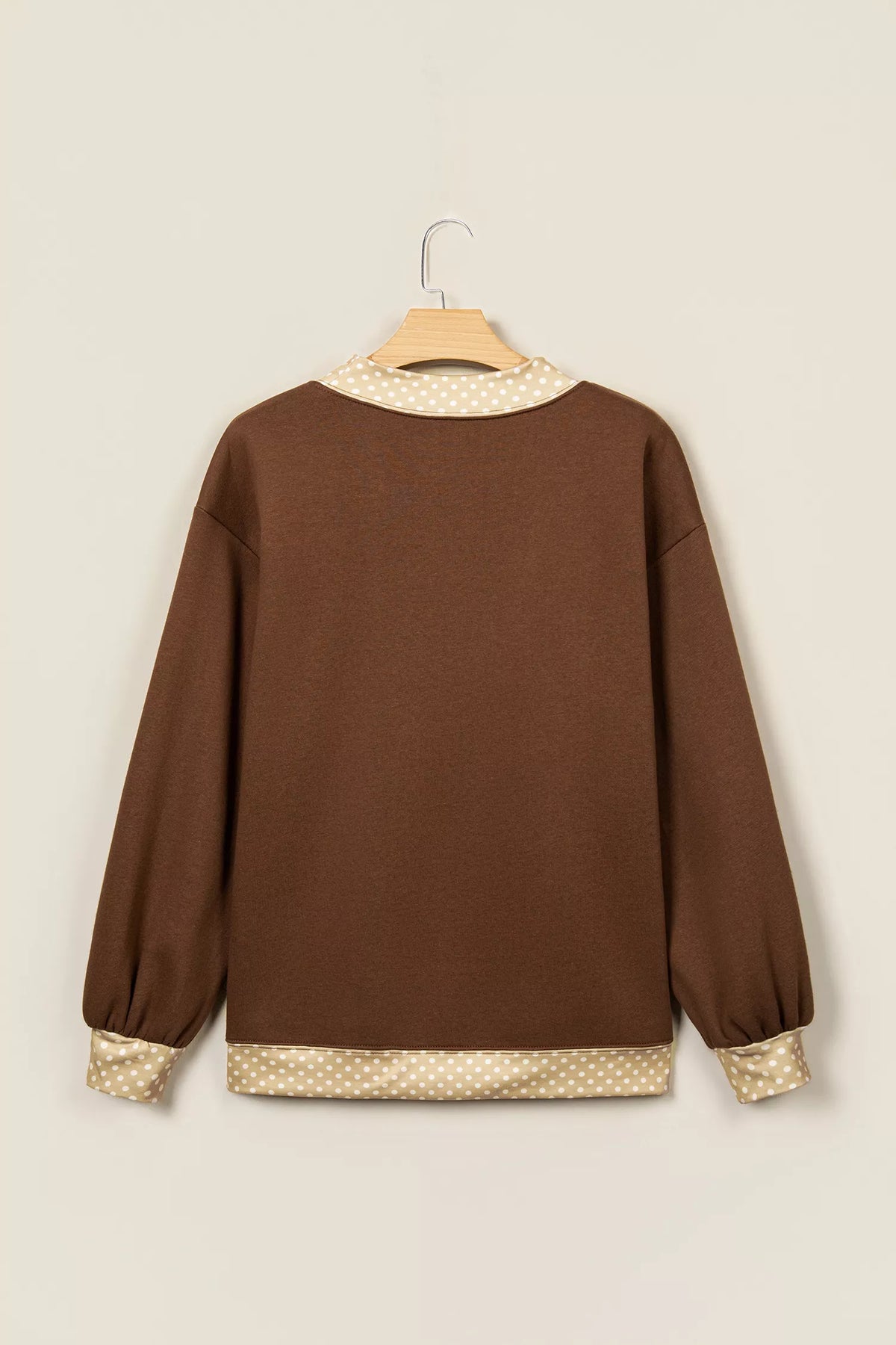Polka Dot Trim High Neck BLESSED Letter Graphic Baggy Sweatshirt - Dark Brown - View 3