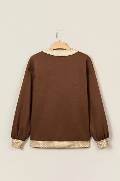 Polka Dot Trim High Neck BLESSED Letter Graphic Baggy Sweatshirt - Dark Brown - View 3