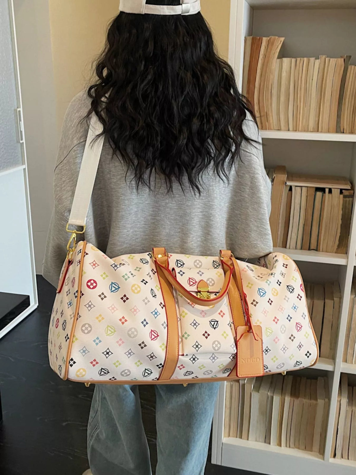 Printed Leather Travel Bag - Cream - View 2