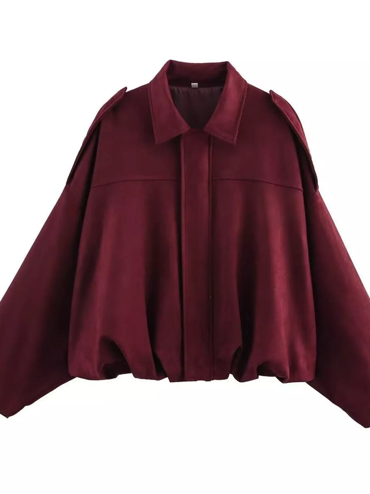 Elastic Hem Batwing Sleeve Jacket - Burgundy - View 12