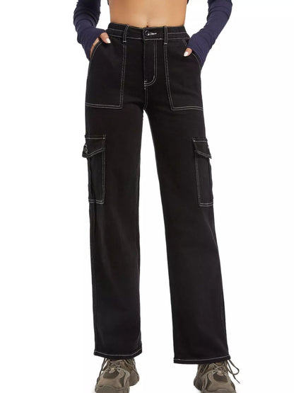 High-Waisted Cargo Jeans - White - View 4