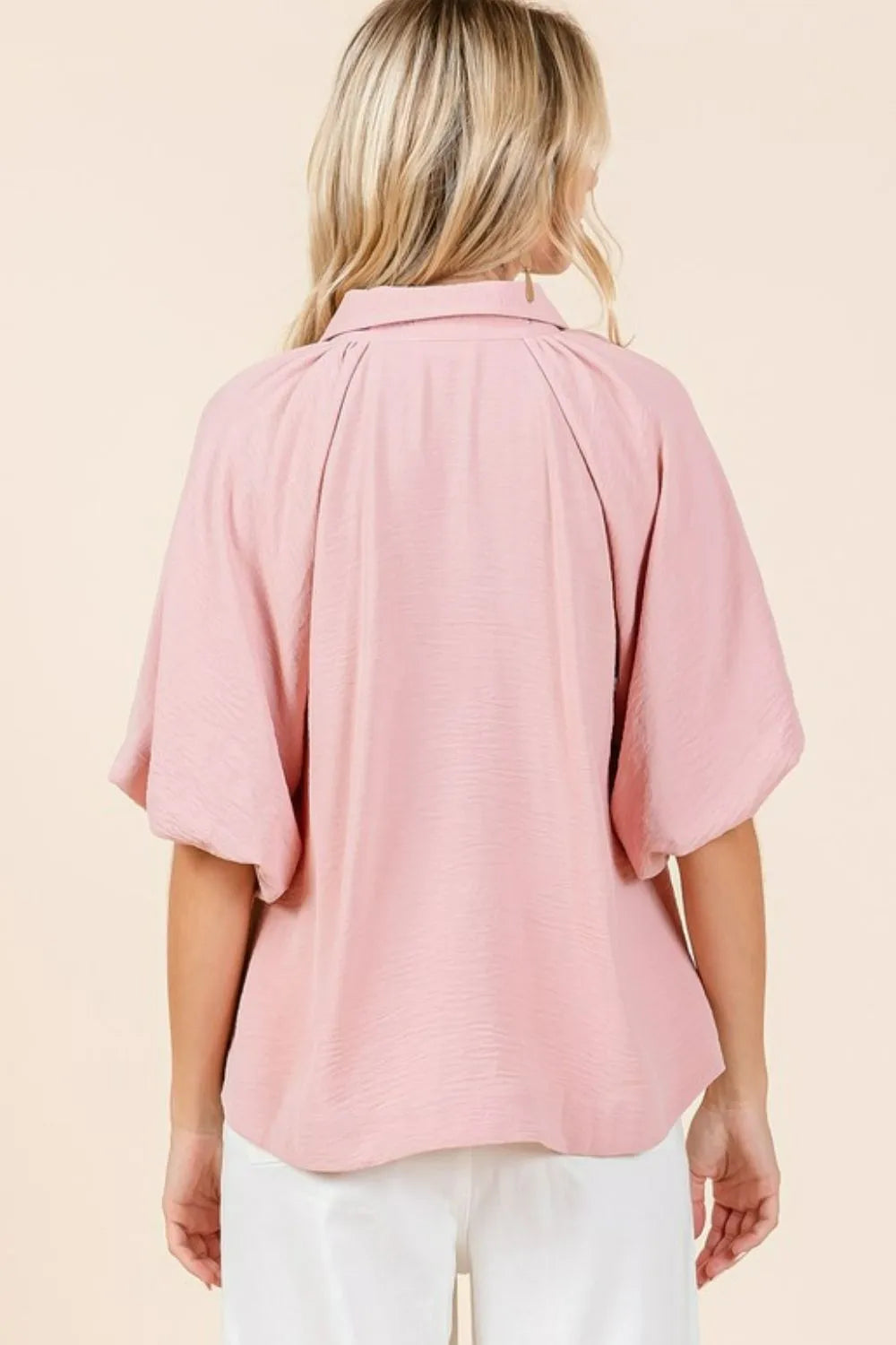 Mittoshop Airflow Short Bubble Sleeve Button Down Shirt - Rose Wood - View 2