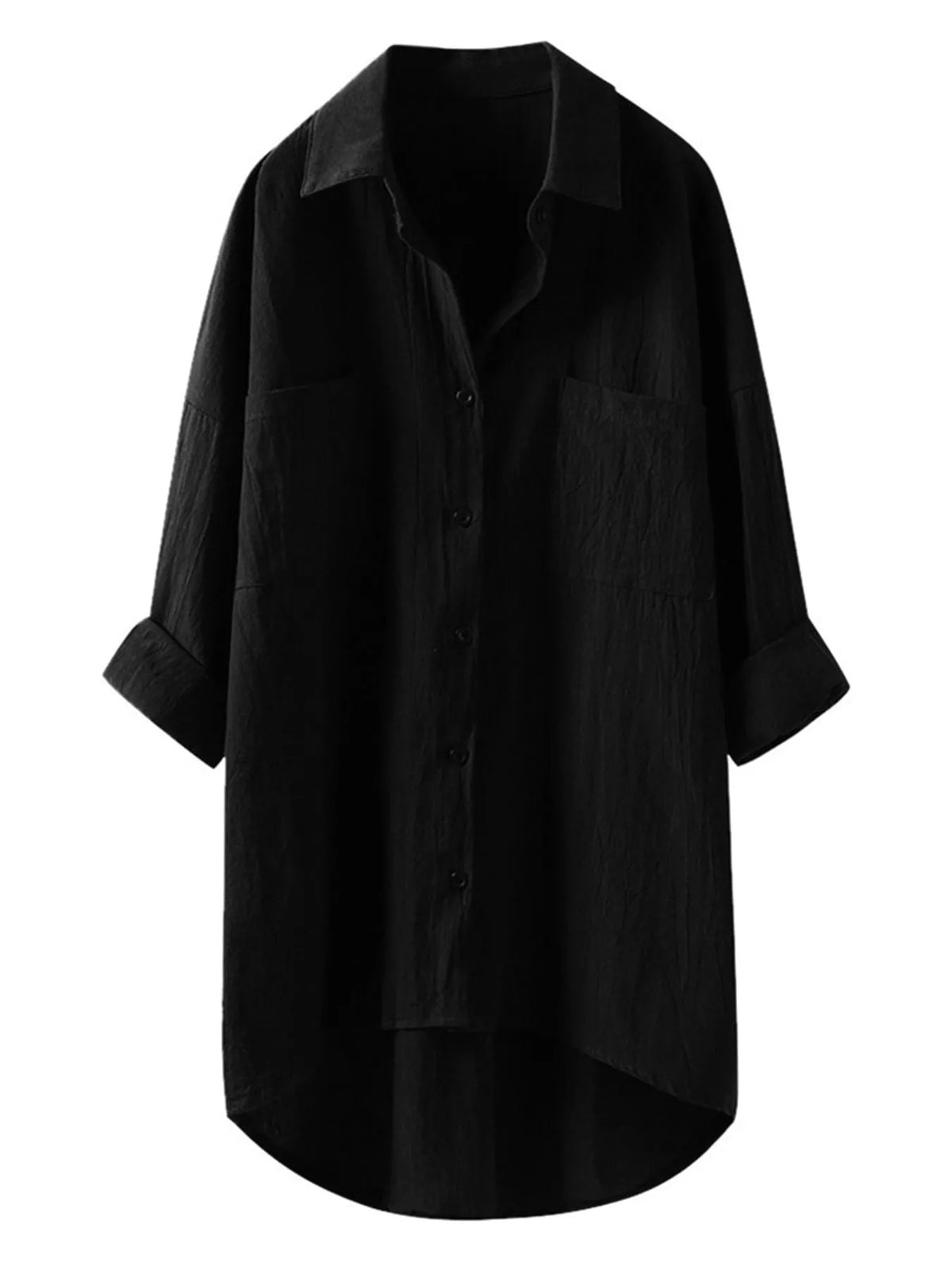 Full Size Casual Button-Down Shirt with Dual Chest Pockets Plus Size - Black - View 8