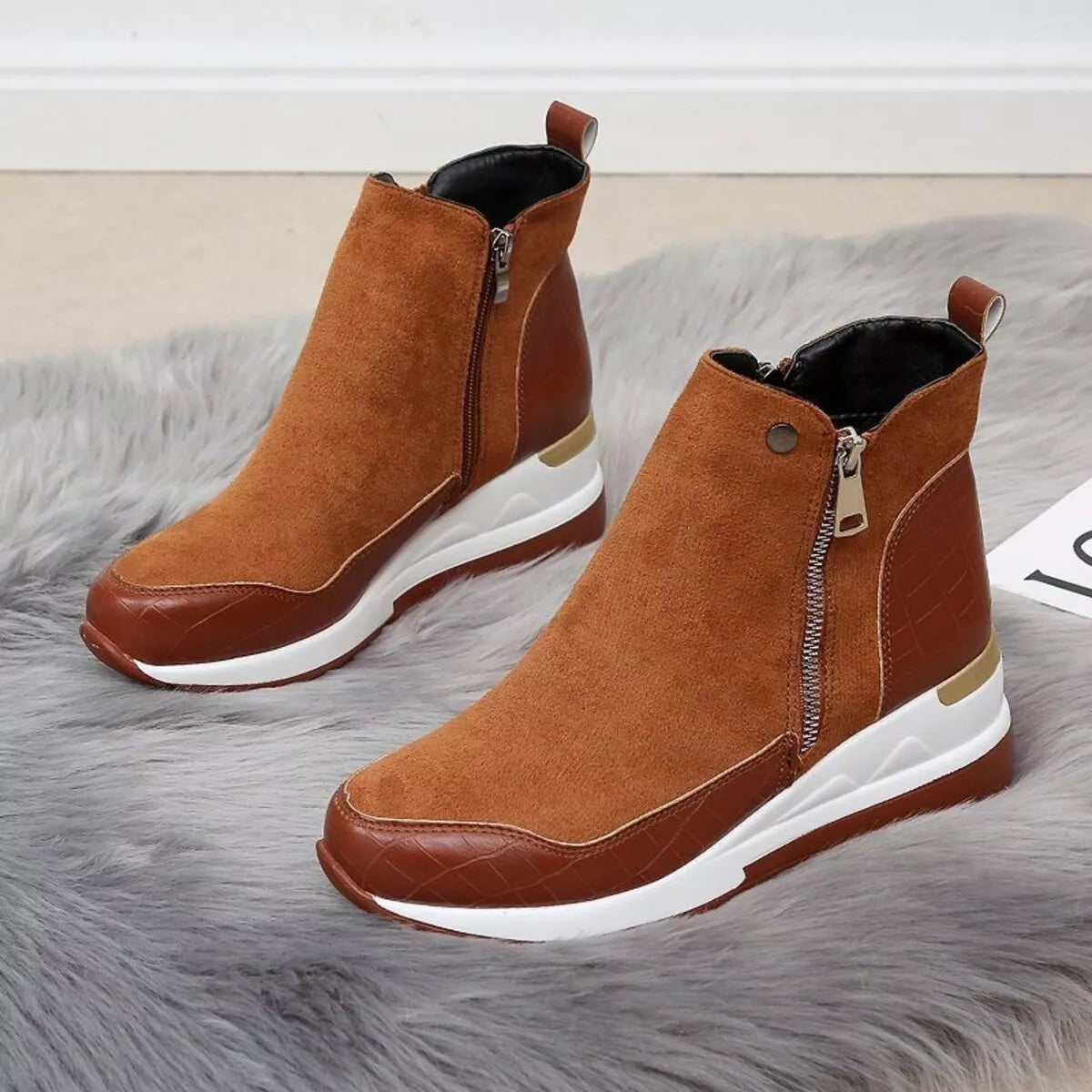 Side Zipper Ankle Boots - Brown - View 11