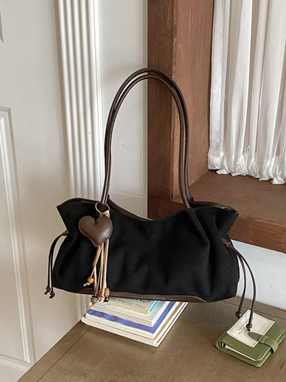 Vintage Drawstring Shoulder Bag - Black - View 1
