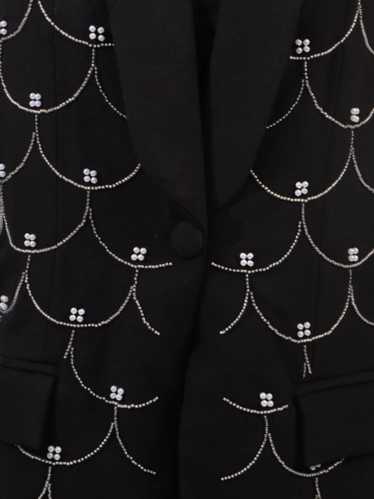 Pearl Detail Long Sleeve Blazer - Black - View 12