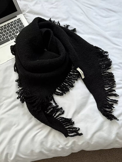 Fringe Trim Knit Scarf - Black - View 3