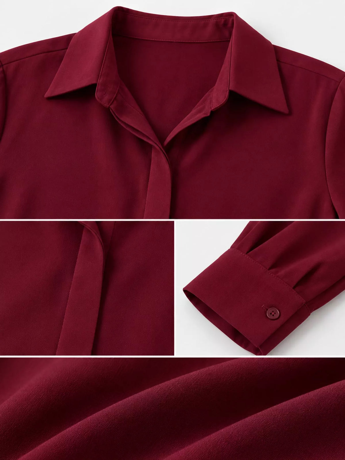 Button Up Long-Sleeve Shirt - Burgundy - View 65