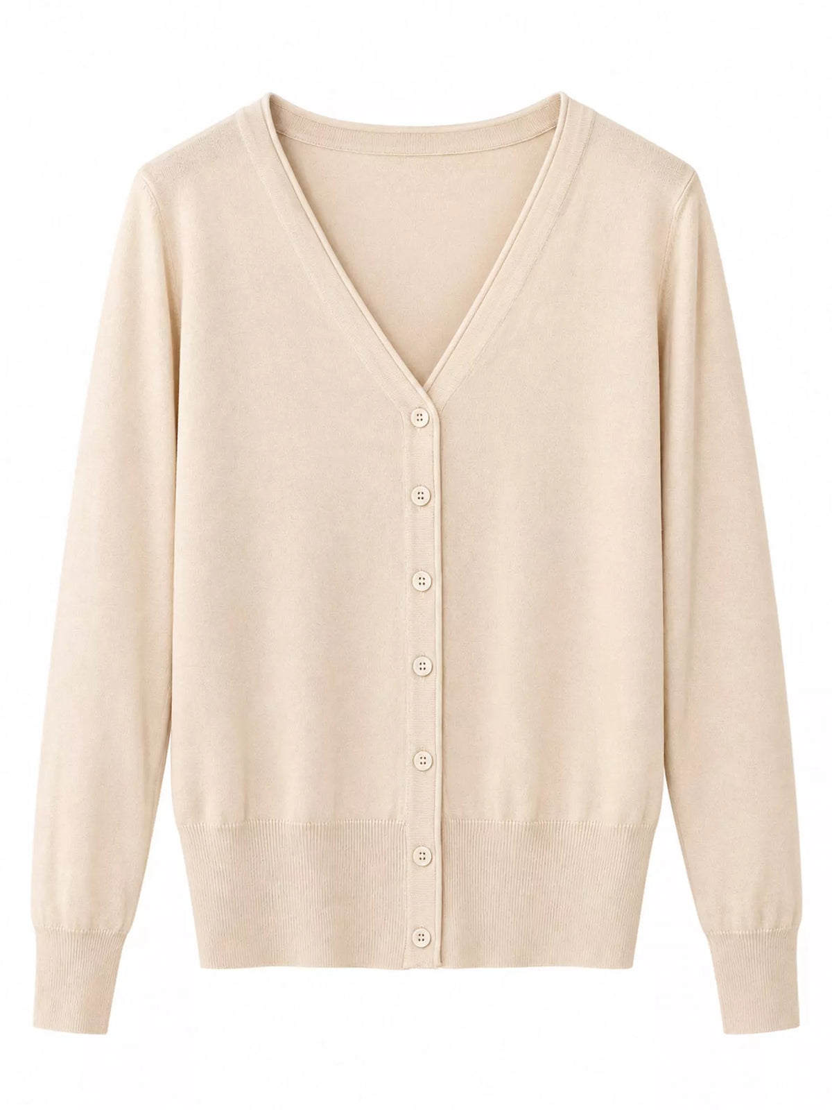 Classic V-Neck Button-Down Knit Cardigan - Apricot - View 15