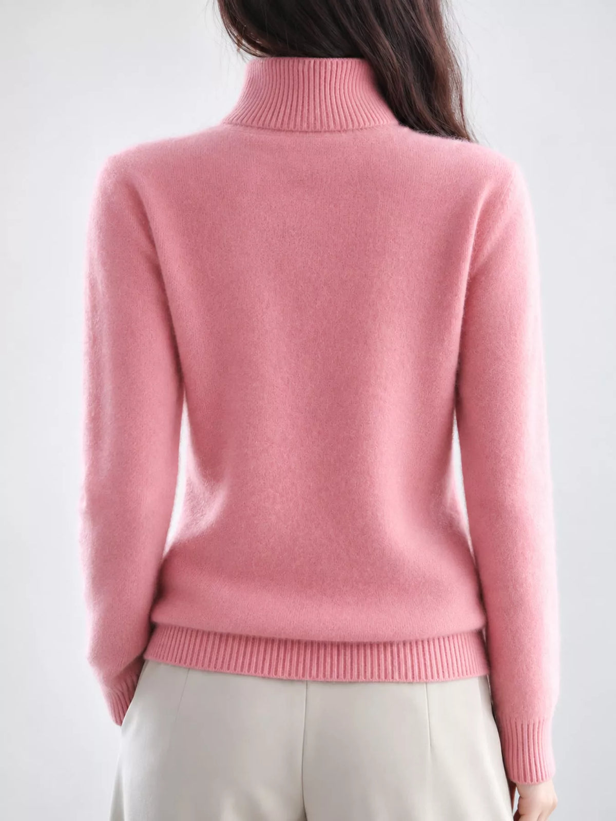 Full Size Turtleneck Long Sleeve Sweater Plus Size - Dusty Pink - View 38