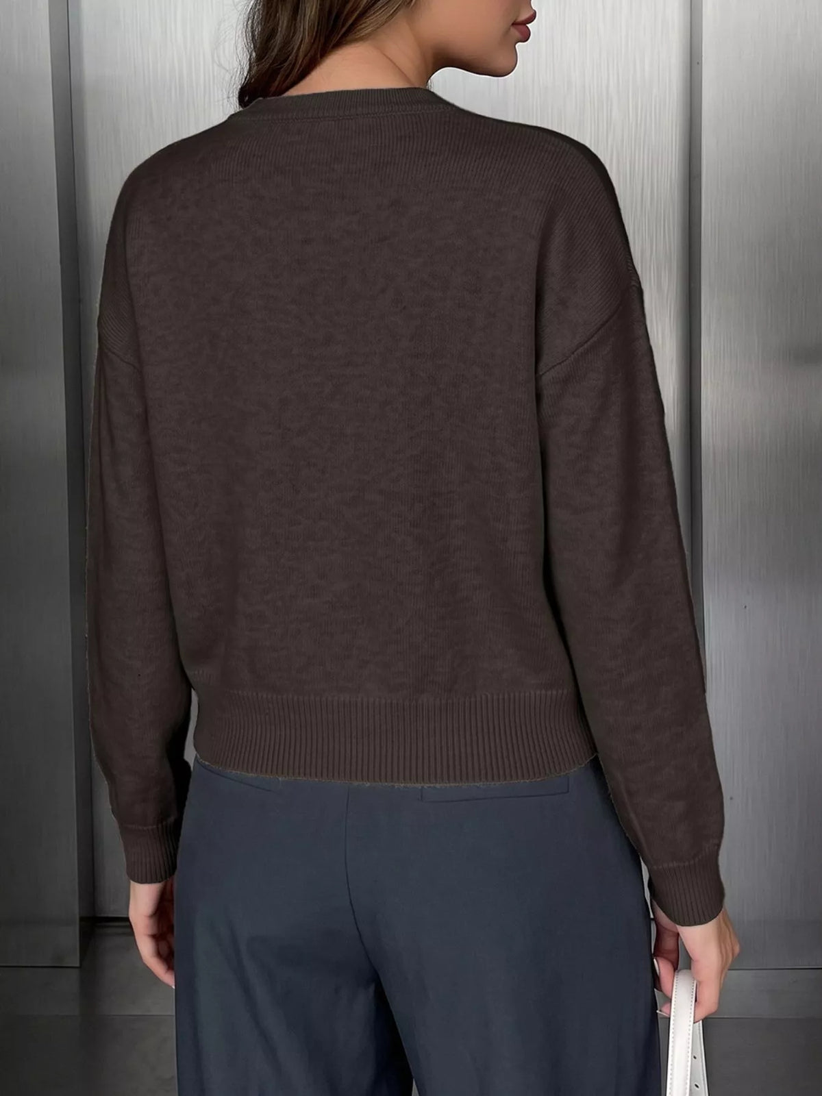 Chinese-Style Button Knit Cardigan - Coffee Brown - View 4
