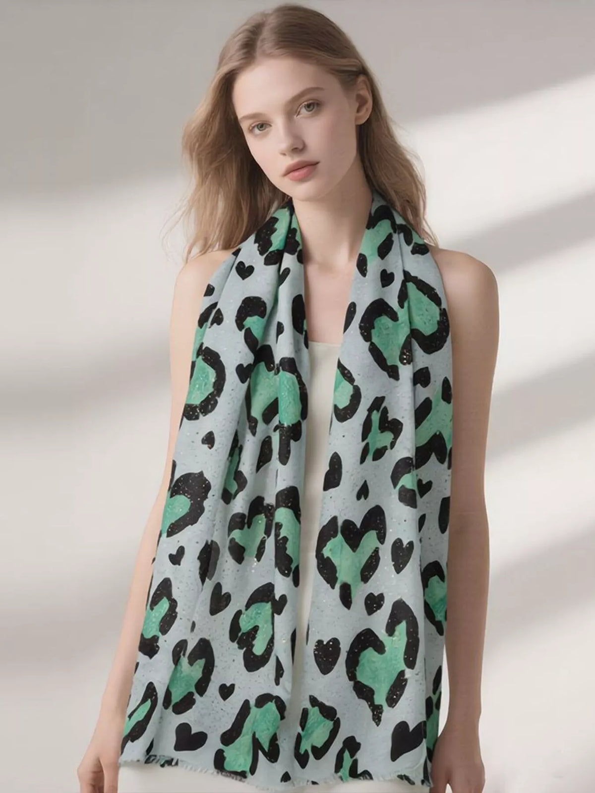Leopard Print Heart Pattern Fashion Scarf