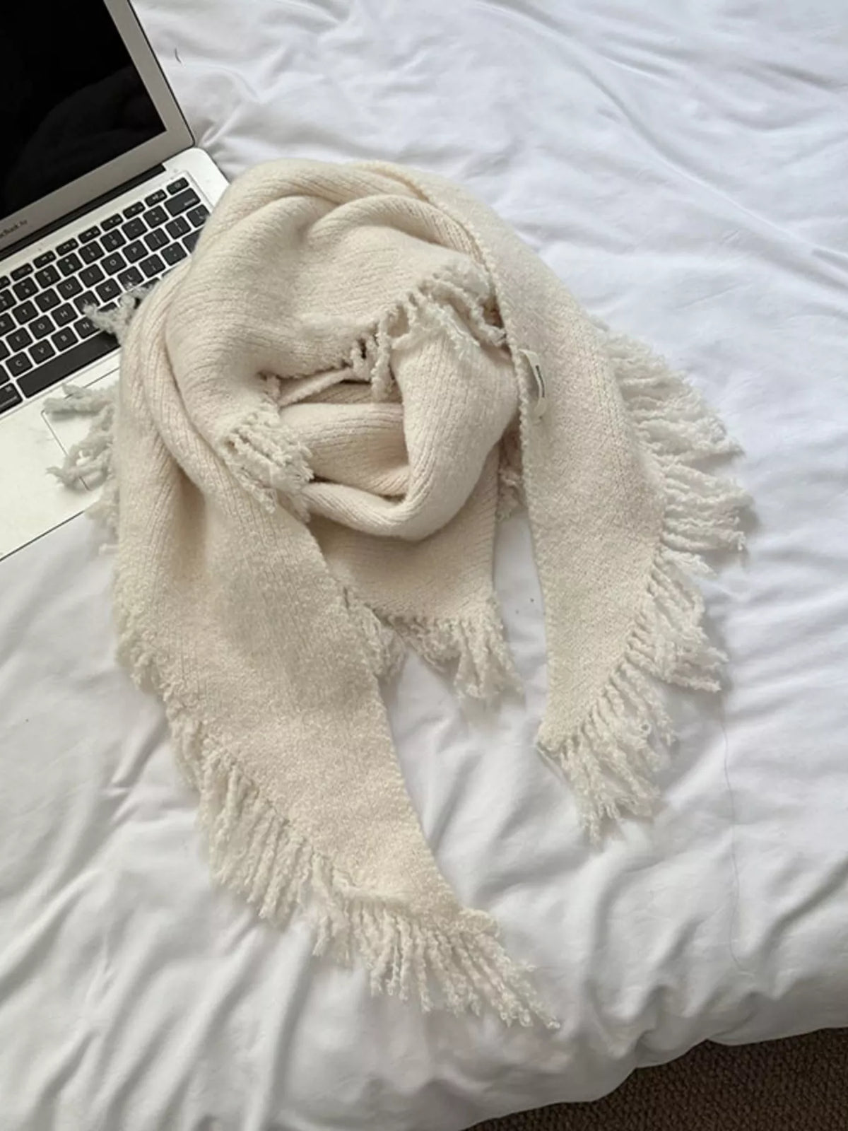 Fringe Trim Knit Scarf - Off-white - View 5