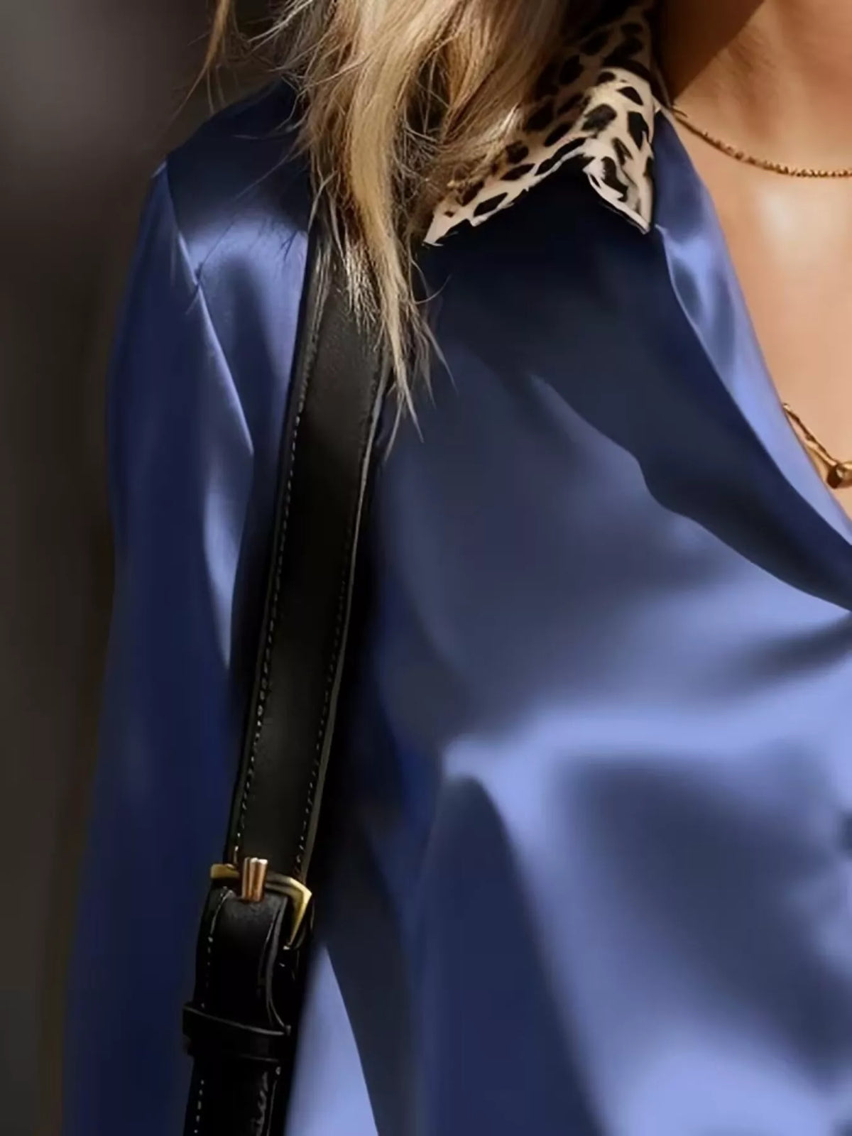 Leopard Button Up Long Sleeve Shirt - Blue - View 5