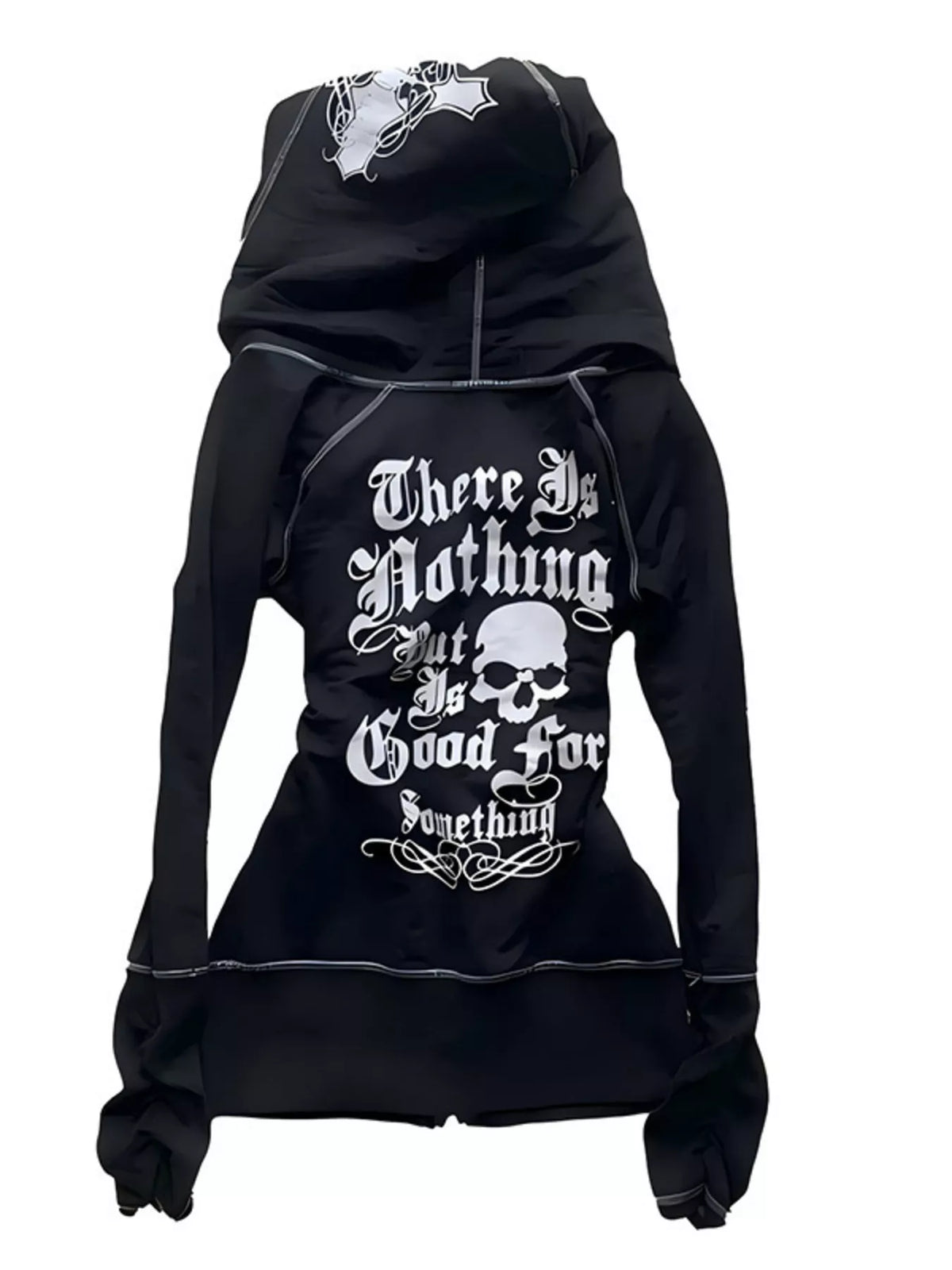 Gothic Cross Leopard Lined Zip-Up Hoodie - Black - View 4