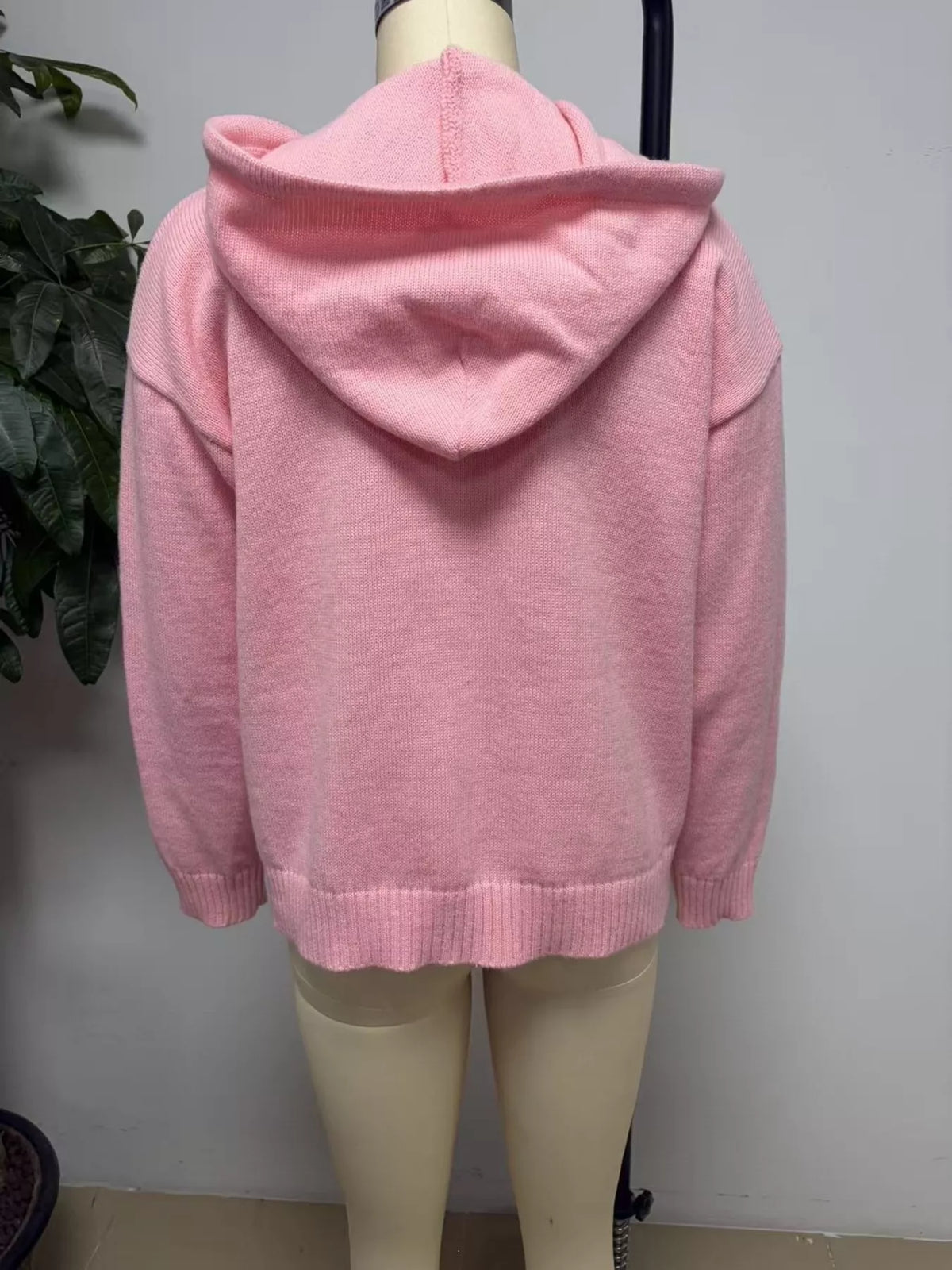 Zip-Up Hooded Knit Cardigan - Pink - View 3