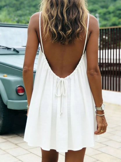 Full Size Backless Spaghetti Strap A-Line Mini Dress Plus Size - White-Style C - View 3