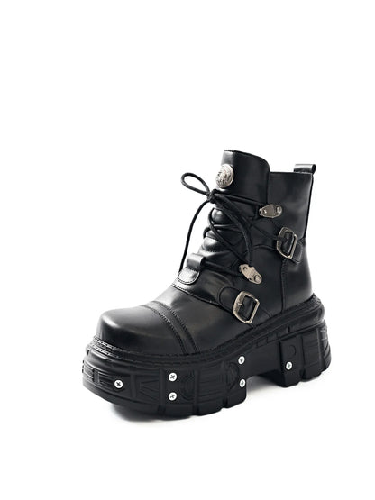 Lace Up Platform Boots - Black - View 4