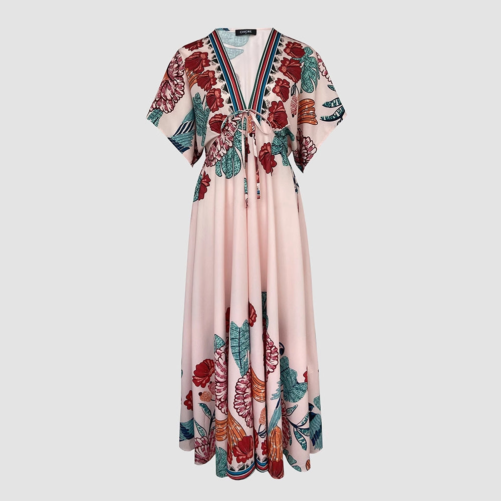 Fashion Tropical Style Printed Long Dress - One Size Available