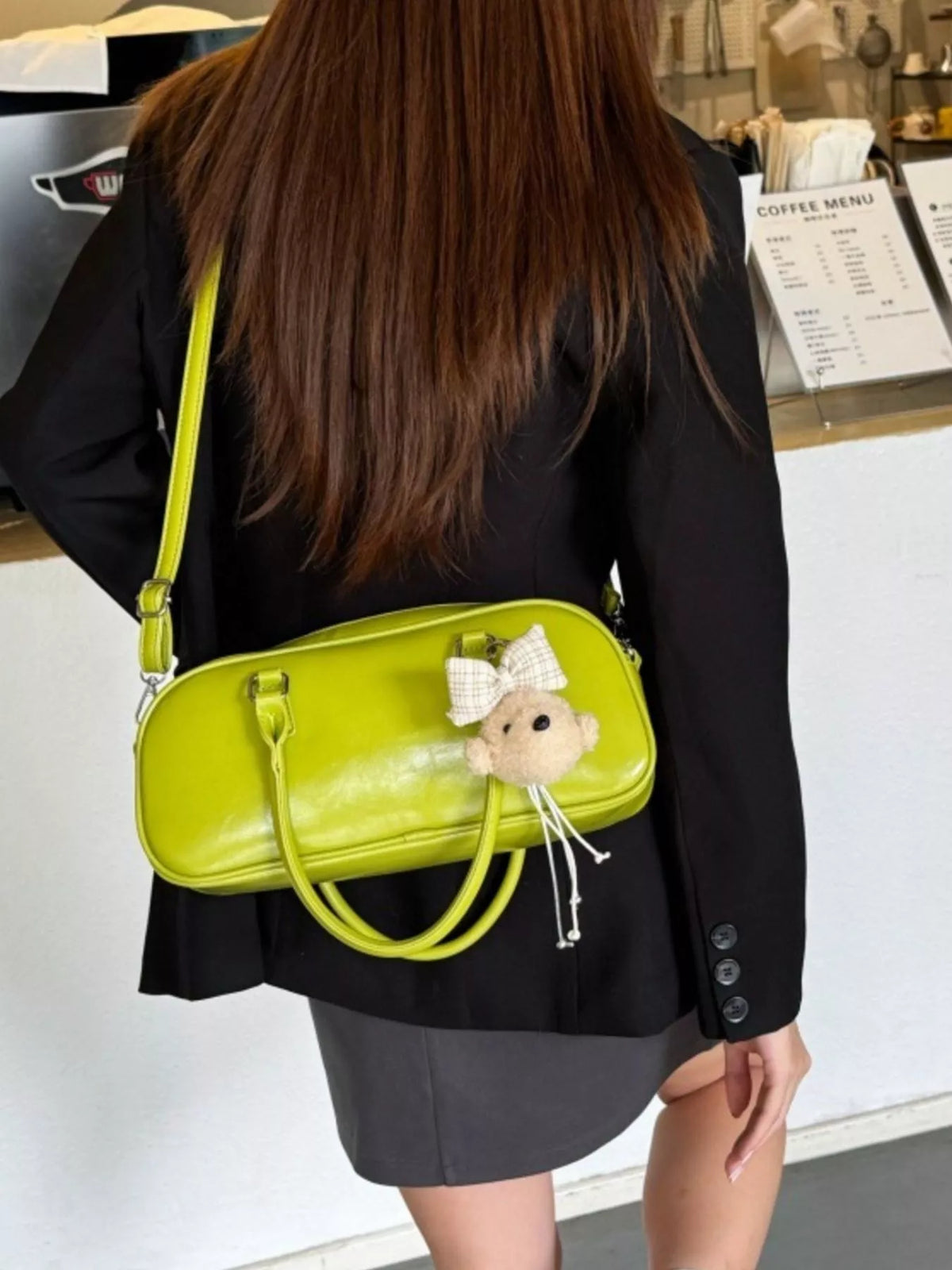 PU Leather Crossbody Bag - Green - View 6