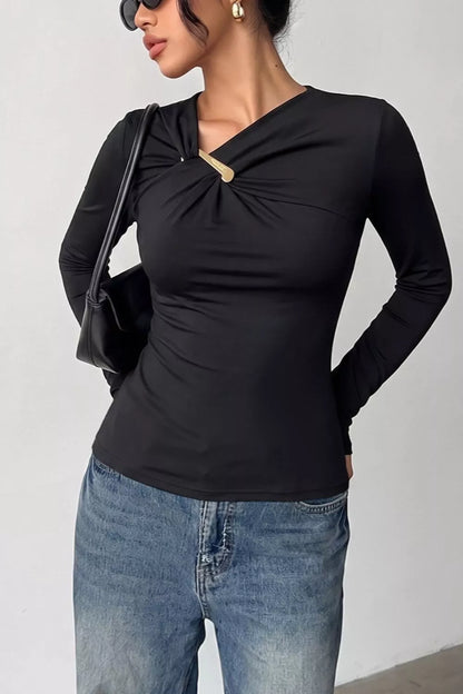 Slim Fit Long Sleeve Top - Black - View 2