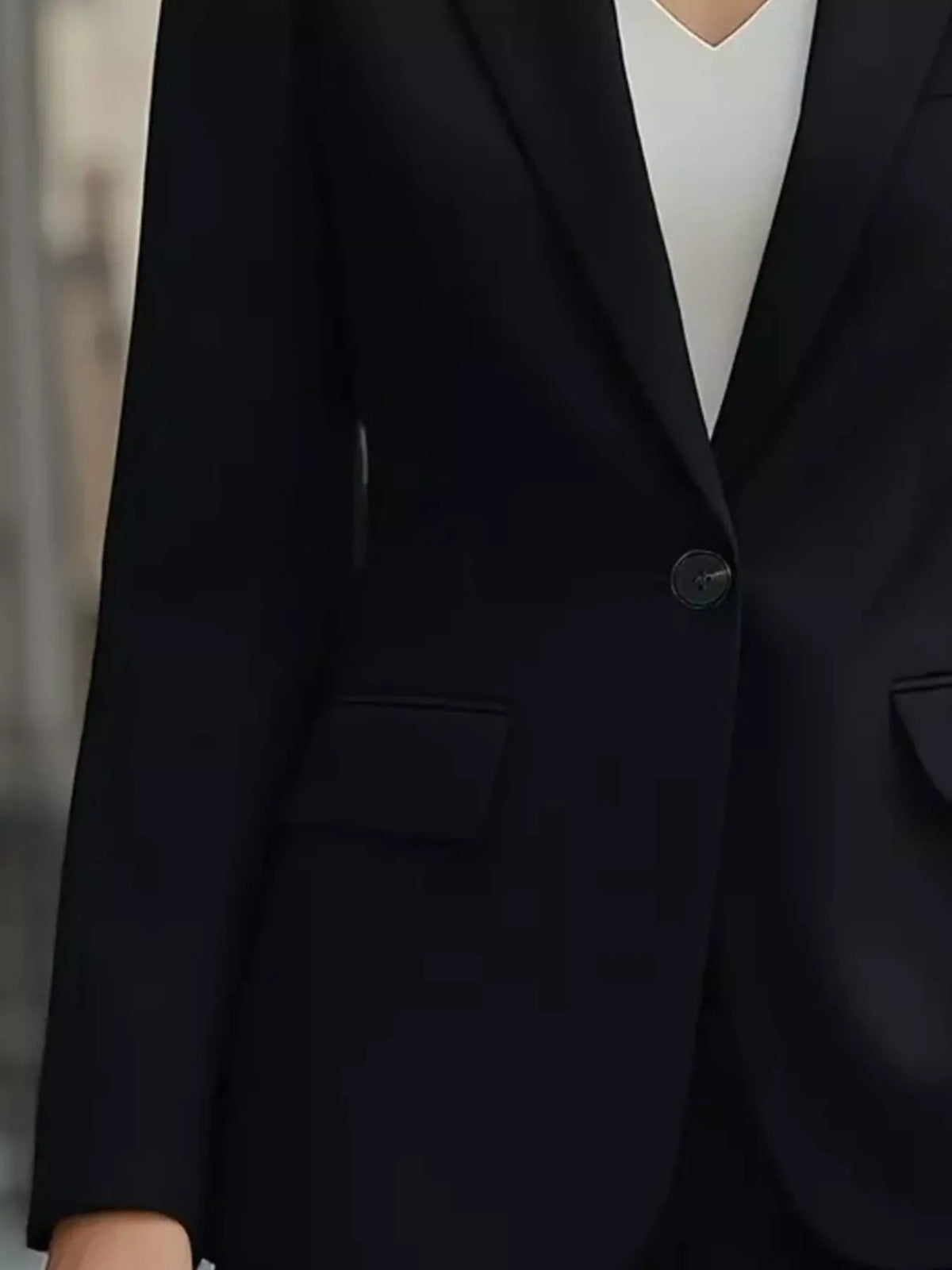 Lapel Collar One Button Blazer - Black - View 8
