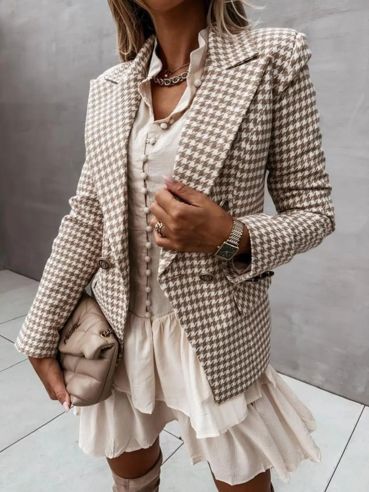 Double-Breasted Blazer - Plaid - View 2