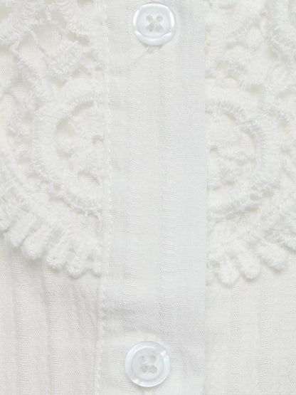 Lace Detail Long Sleeve Shirt - White - View 7
