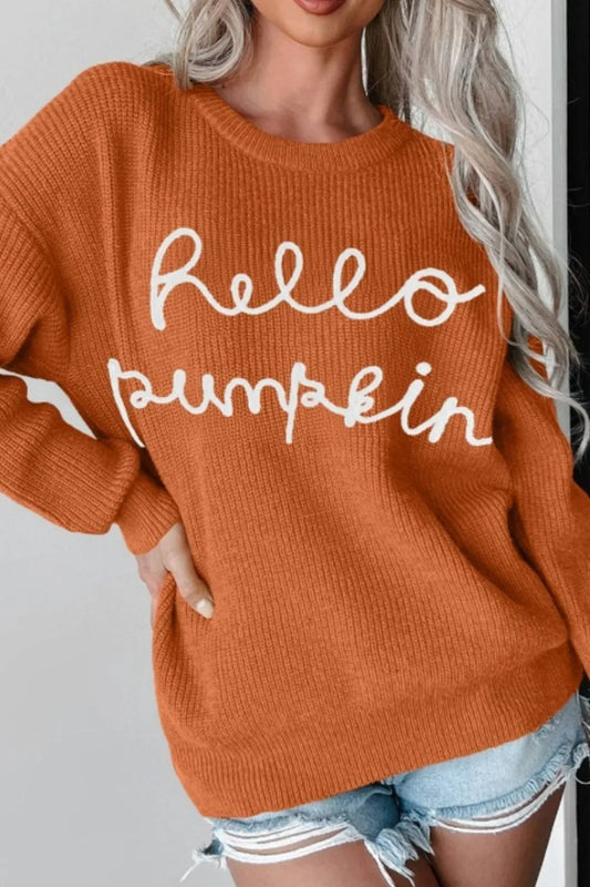 Letter Graphic Round Neck Long Sleeve Sweater - product photo 2