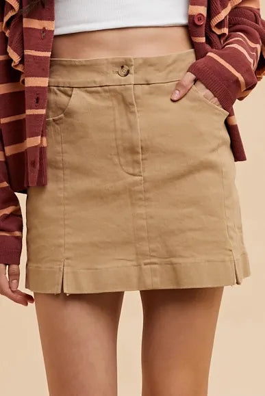 Annie Wear Comfort Stretch Cotton Slit Detailed Mini Skirt - KHAKI - View 1