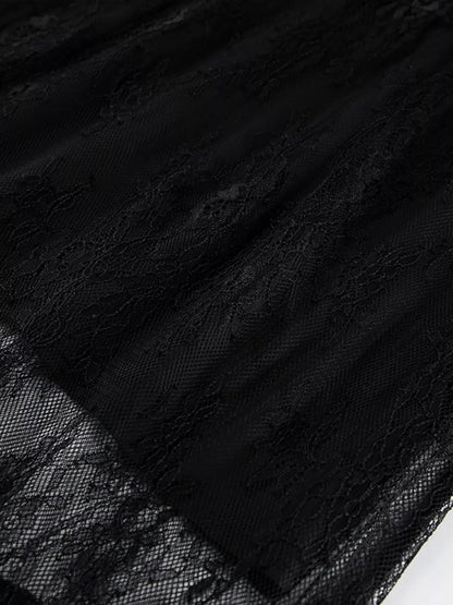 Lace V-Neck Sleeveless Maxi Dress - Black - View 8
