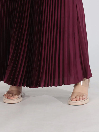Button Up Long Sleeve Top and Pleated Skirt Set - Angora Red - View 8
