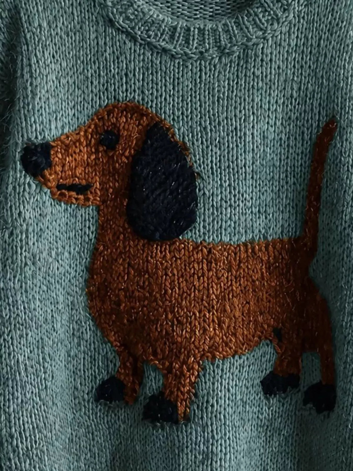 Dachshund Dropped Shoulder Sweater - Teal - View 2