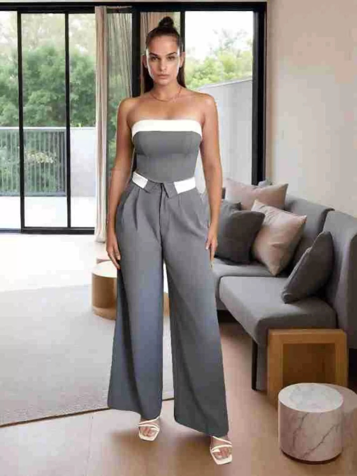 Wide Leg Pants - Gray - View 7