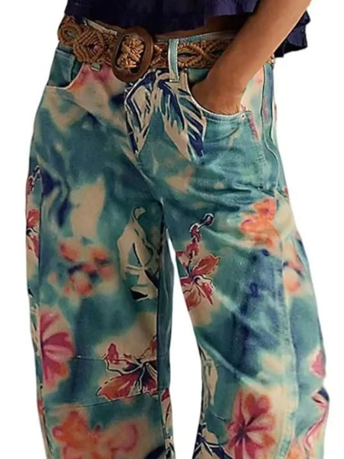 Printed Wide-Leg Jeans - Turquoise - View 11