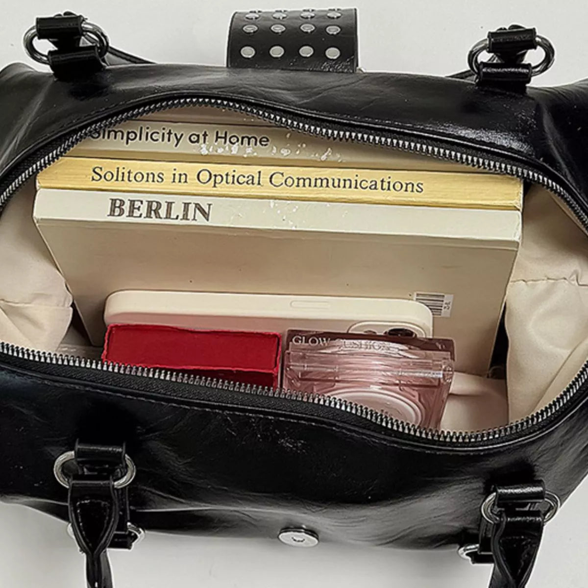 Rivet Embellished Crossbody Bag - Black - View 3