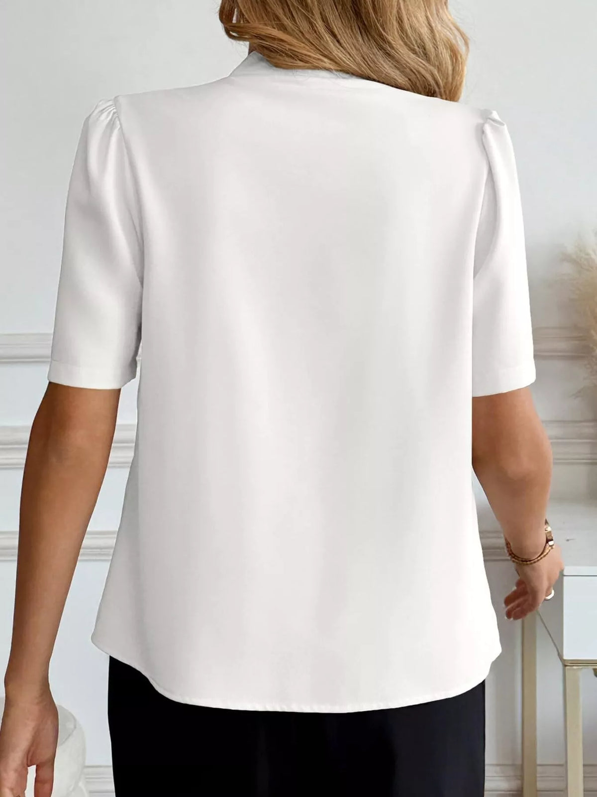 V-Neck Button-Down Shirt - White - View 27