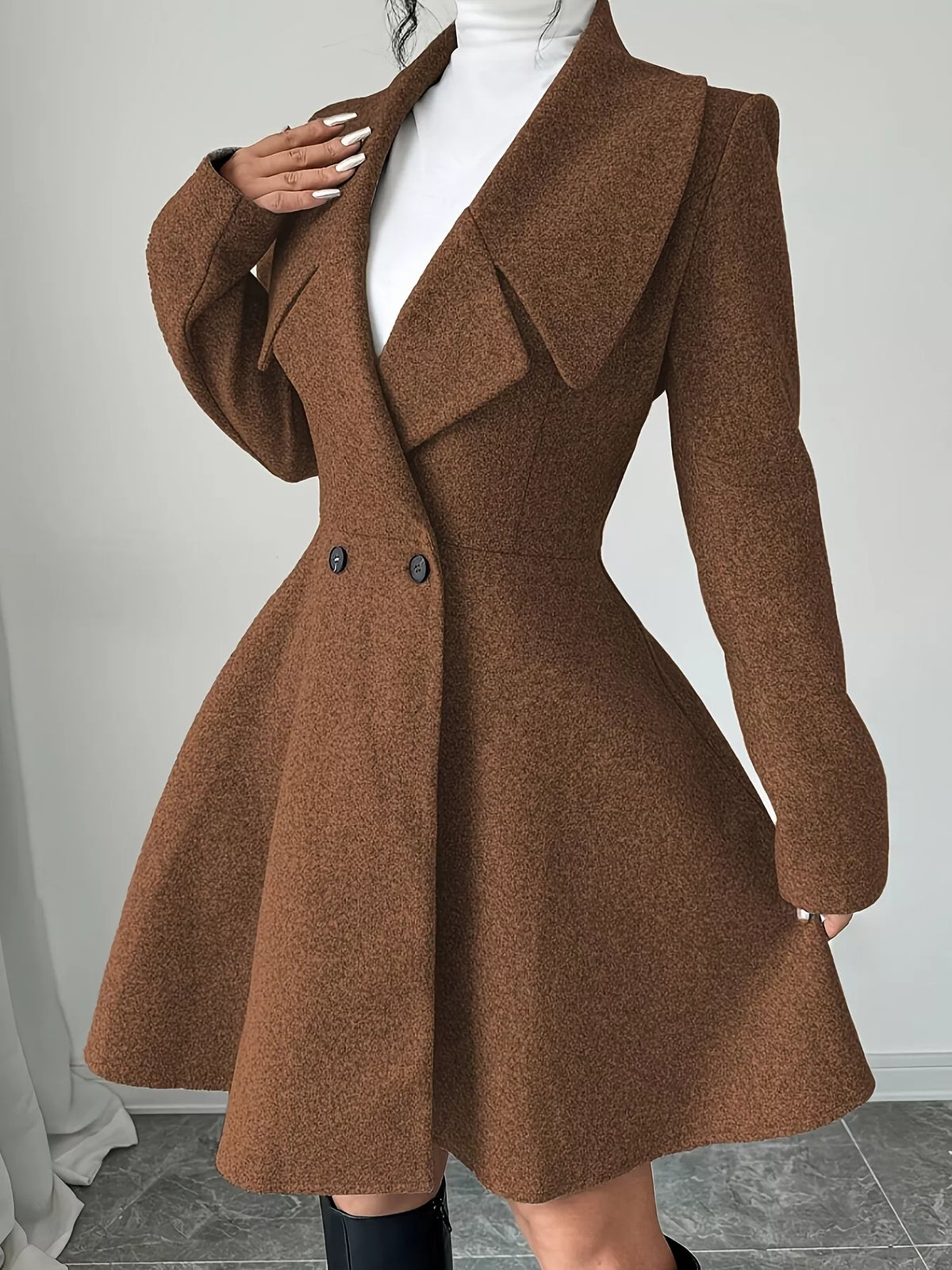 Double-Breasted Long Sleeve Outerwear - Dark Brown - View 4