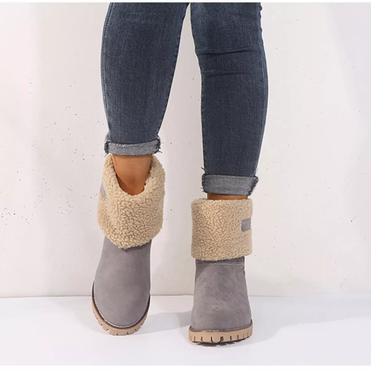 Round Toe Block Heels Boots - Dark Gray - View 14